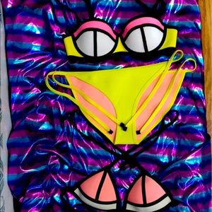 TRIANGL 3 piece pink/black/yellow bikini Adjustable